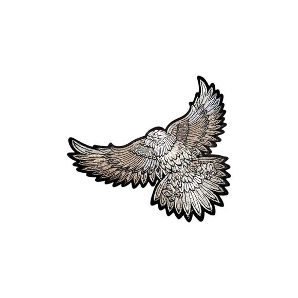 Silver White Thread Black Felt Background Flying Eagle Patch - Picture 2 of 4